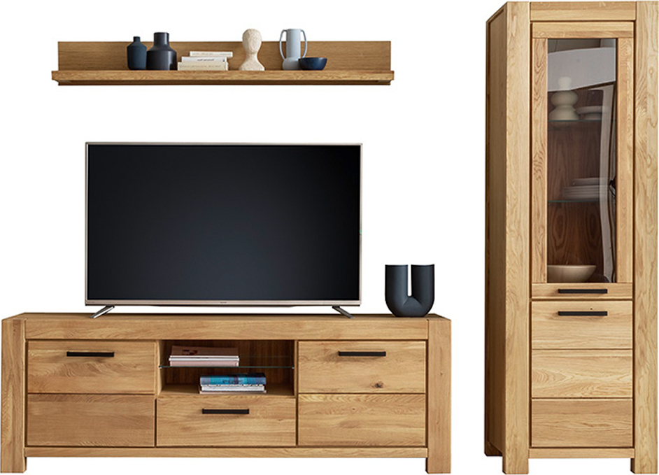 Lomadox Wohnwand braun SELISTE-06 Wildeiche teilmassiv geölt 3-teilig LA06-SELISTE-06-SET28