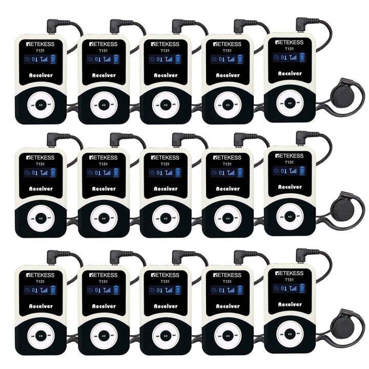 Retekess T131 Tour Guide System Empfänger, kompatibel mit T130 Audio System, 60m, 18h Akkulaufzeit, 99Kanäle, Metallgehäuse, für Schulbesuche 15 Stück EUF9424AX15