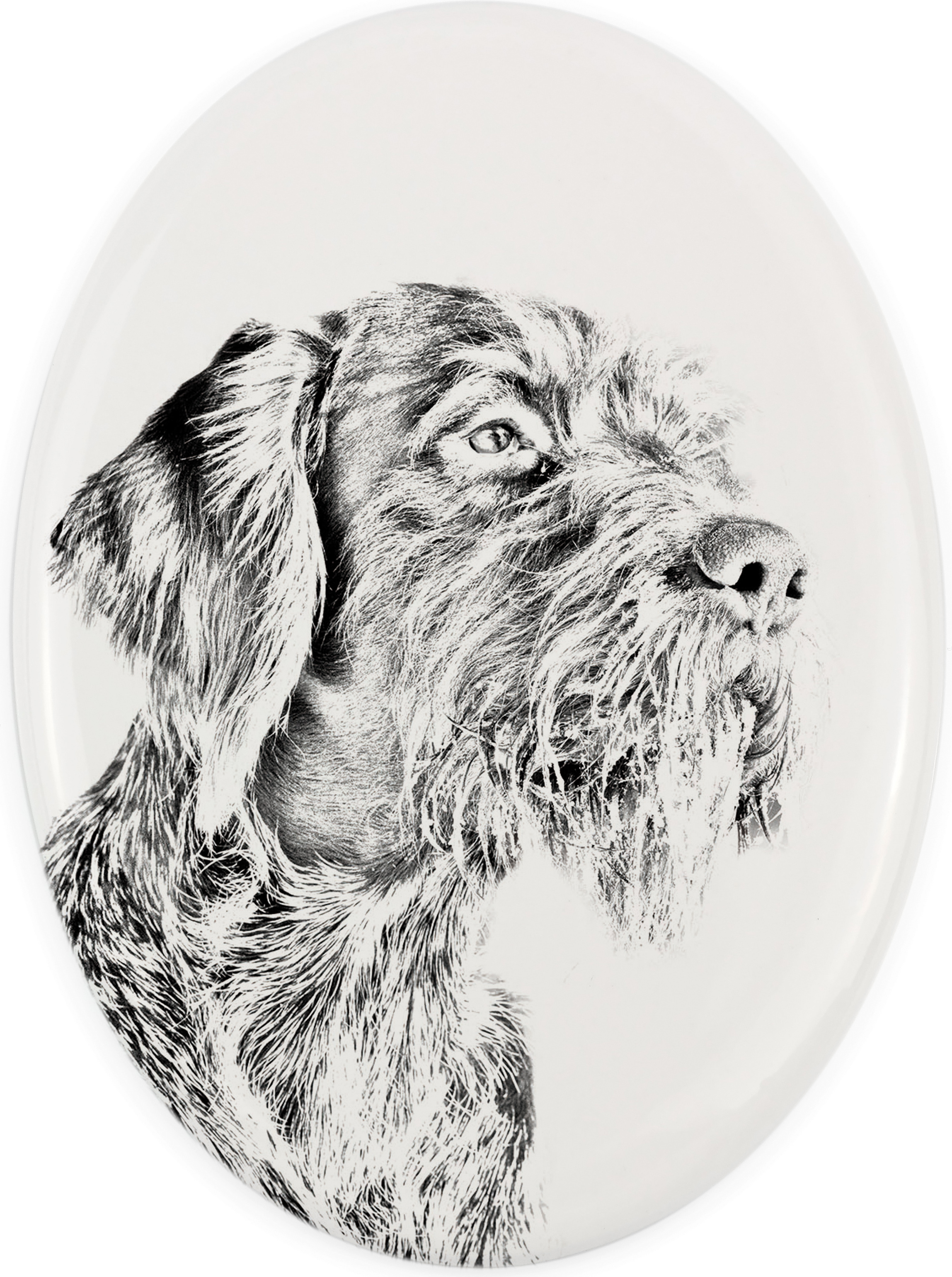 Deutsch Drahthaar I - Gedenktafel mit einem Foto eines Hundes, Grabplatte mit Druck, personalisierte ovale Platte der Marke Art-Dog