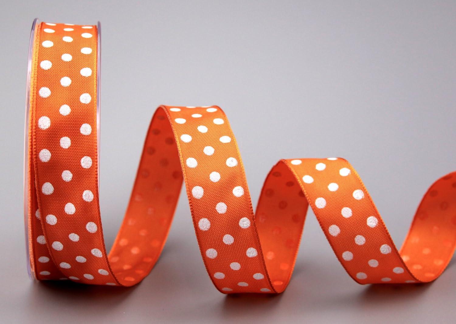 Markenlos Dekorationsband - Orange/Weiß - 20 m x 25 mm - Gepunktet - Polka Dot - Ostern - Geburtstag - Kinder