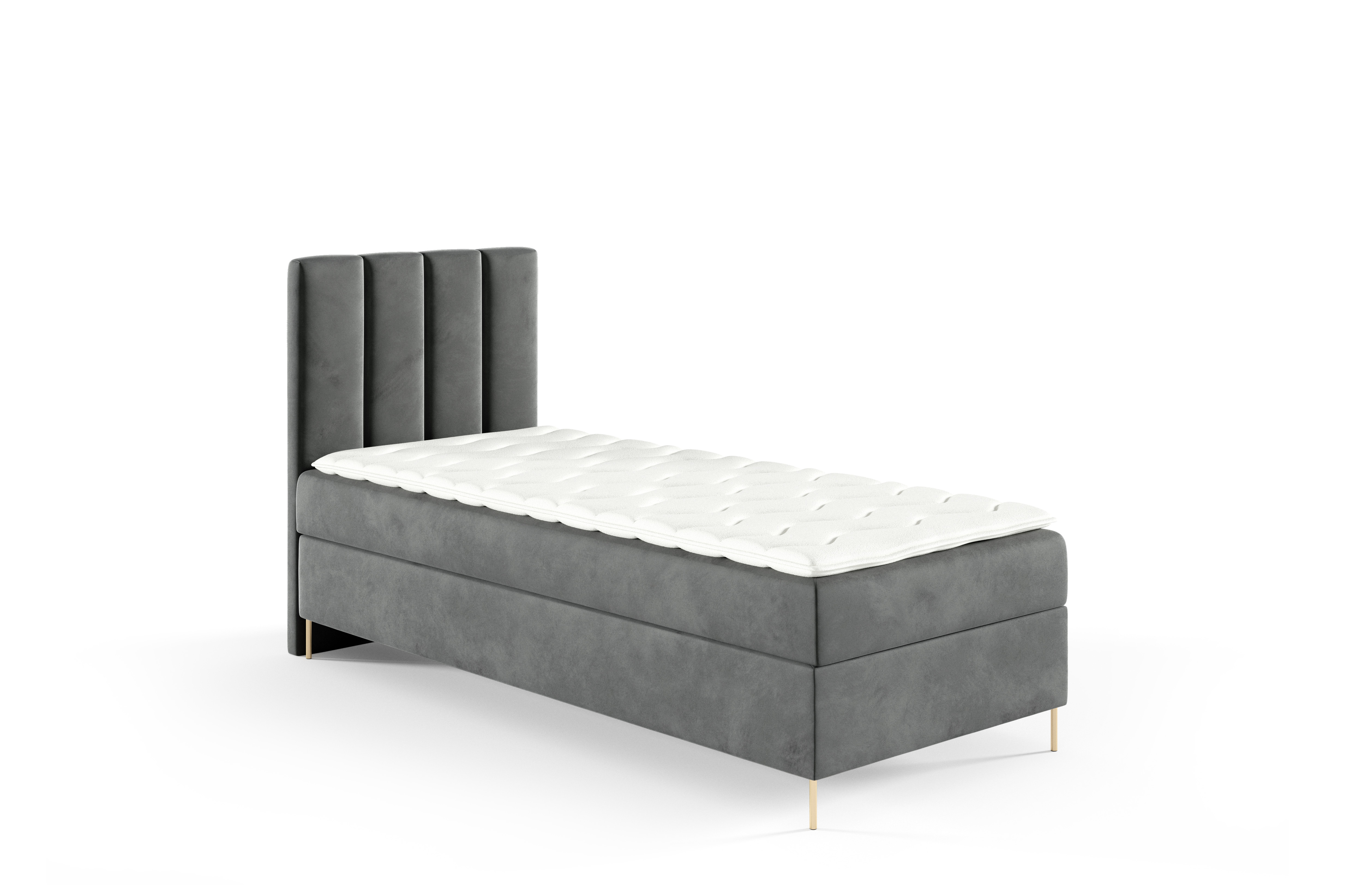 GUTTO Box Pružinová posteľ 100x200 cm šedá velúrová Zamatová zlatá noha manželská postieľka detská postieľka Zamatová čalúnená posteľ