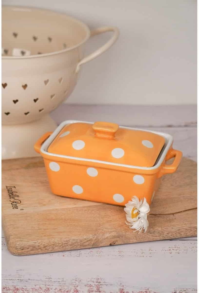 ISABELLE ROSE Backform Keramik 12cm - Hellblau Mit Weißen Punkten Im Shabby Chic Design