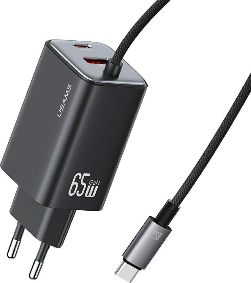 Usams Jc Series Cc266 65W Gan Fast Charger 2Xusb-C 1Xusb-A Black