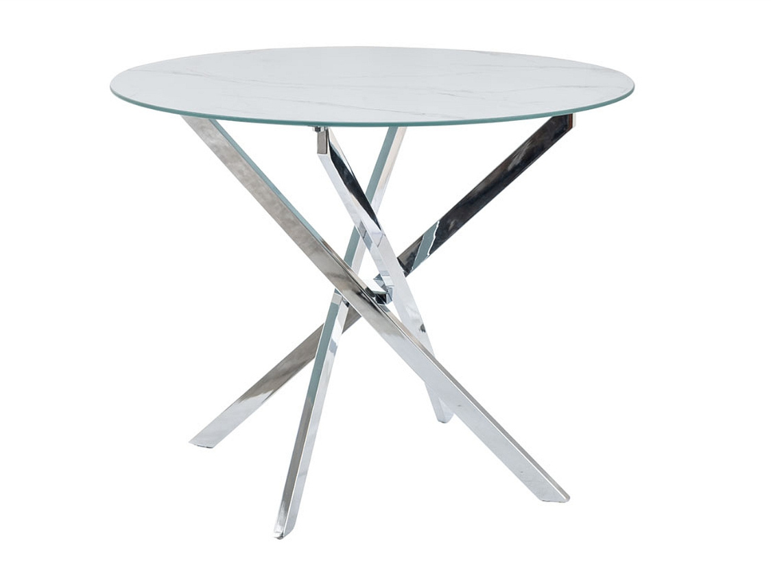 Runder Esstisch AUGUSTIN - weißer Marmor / Chrom