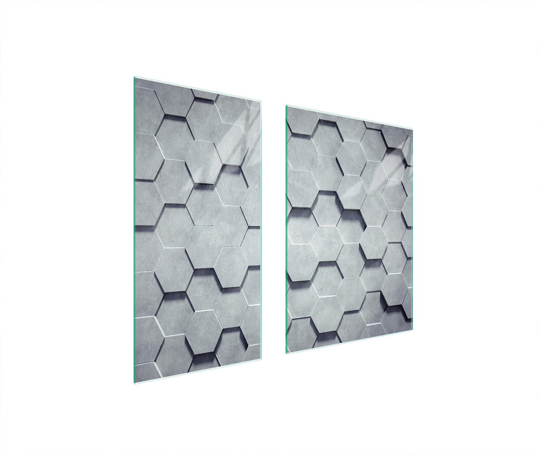 TMK ArtDeko Herdabdeckplatten 2 teilig 75x52 Glaskeramikfeld Abdeckung Glas Schneidebrett Muster Grau