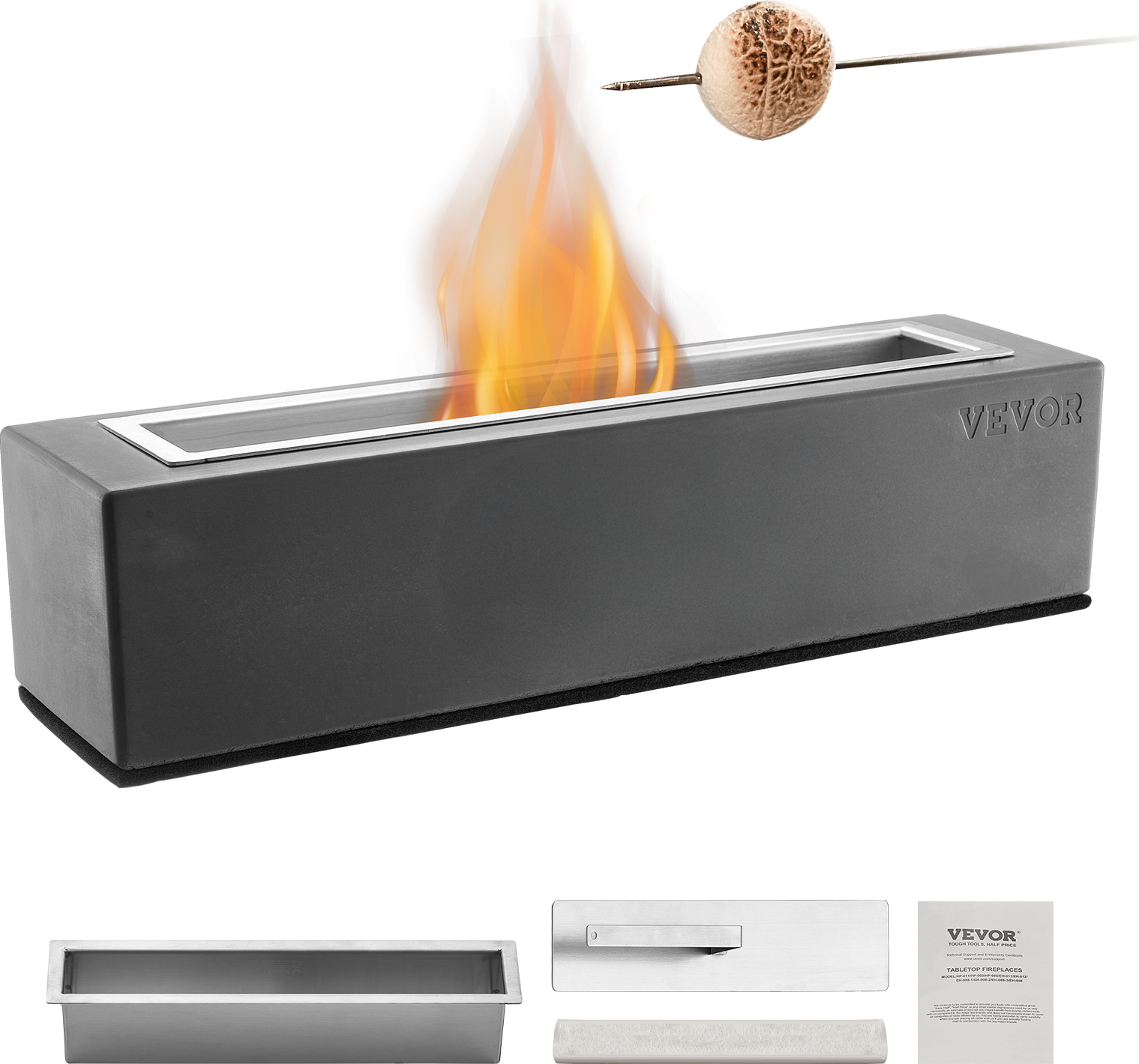 VEVOR ohnisko 380 x 100 x 135 mm, betón, stolové ohnisko, ohnivý kôš, ohnivá misa na terasu a balkón, s krytom hasiaceho prístroja, štvorcový, svetlosivý