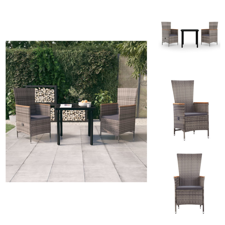 vidaXL 3-dielny záhradný jedálenský set s vankúšmi sivý - Záhradné nábytkové zostavy