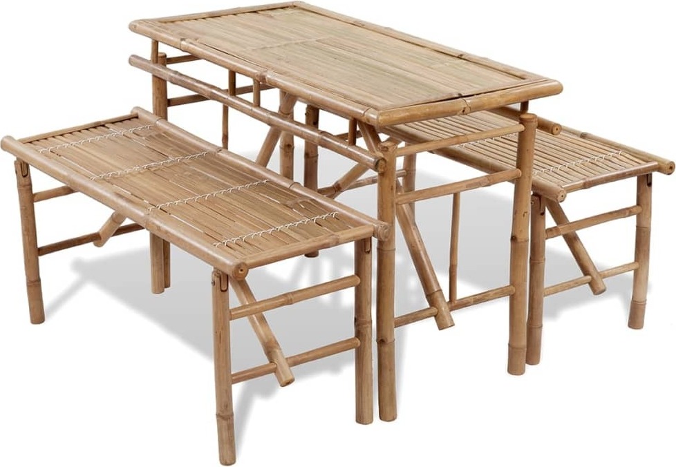 ZMH Biertisch mit 2 Bänken 100 cm Bambus 41502