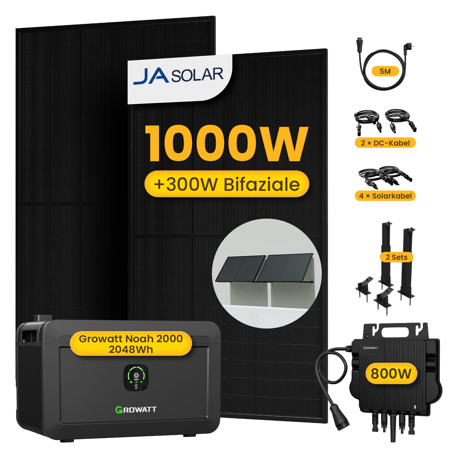 Produktbild von Powerness Balkonkraftwerk 2000W Mit Speicher 4096Wh – Growatt NOAH 2000x2, NEO 800W, 4x500W Module, Komplettset