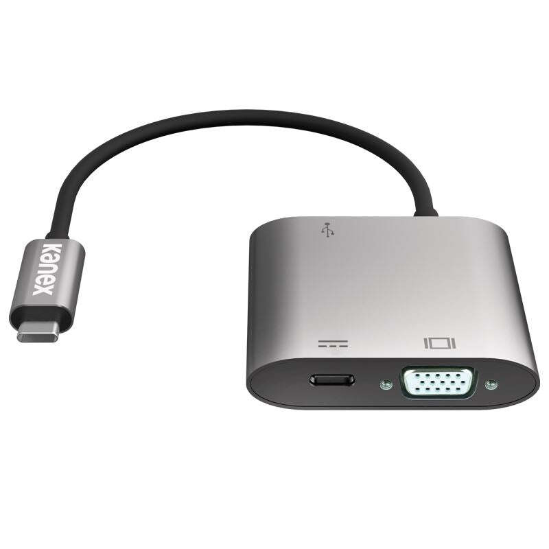 Kanex USB-C VGA Adapter mit Power Delivery - Adapter von USB-C auf USB 1.5 A, USB-C Power Delivery 60 W + VGA Full HD (Eloxiertes Aluminium) 11239