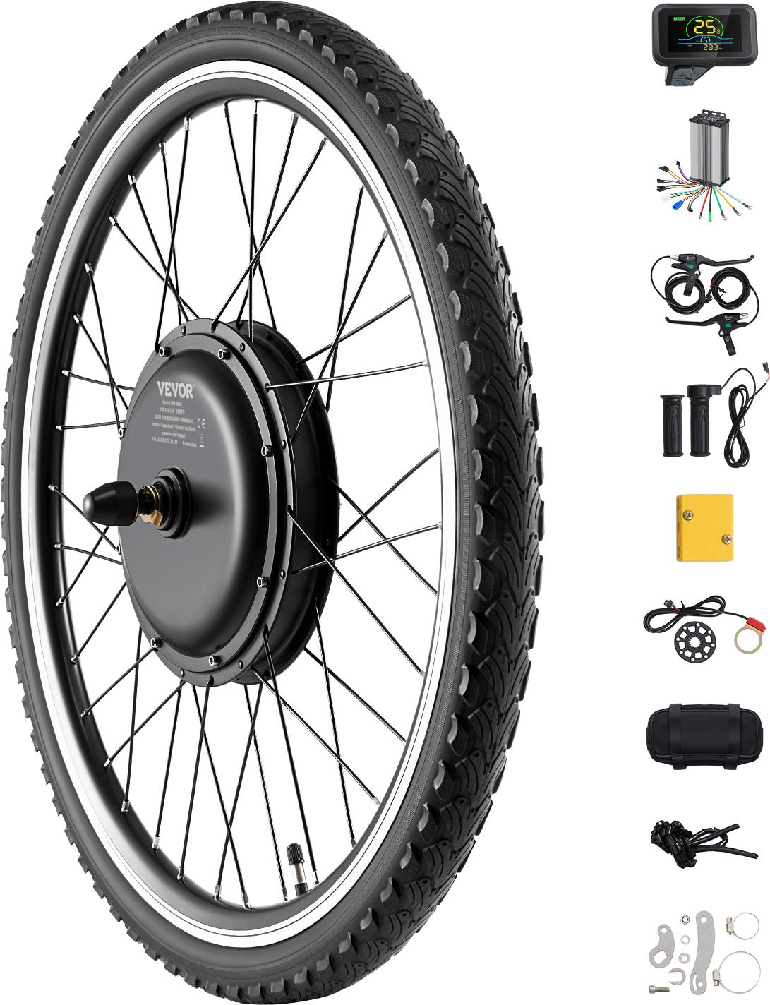 VEVOR 1000 W elektrický bicykel kit, 48 V 420 ot / min φ650 mm predné koleso e-bike náboj motor sada s vylepšeným regulátorom rýchlosti, plynová rukoväť sada, LCD displej a PAS systém pre cestné bicykel