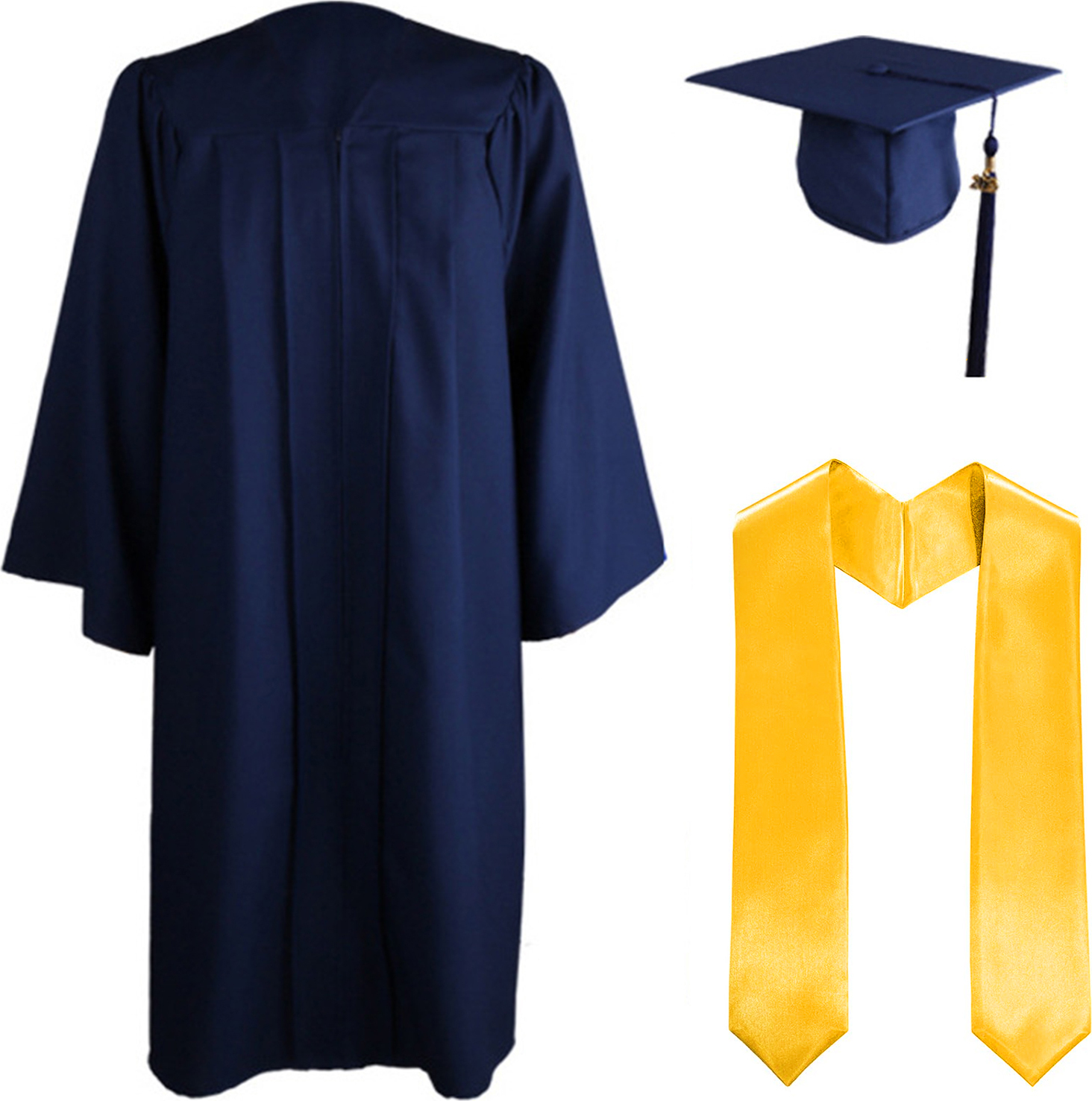 Bremen 3-teiliges Abschlusskostüm-Set mit matter Abschlusskappe, Schulterstolen und Talar, Unisex-Kleiderkleid mit lockerer Passform für Abschlussfeiern an der High School und am College 4400819