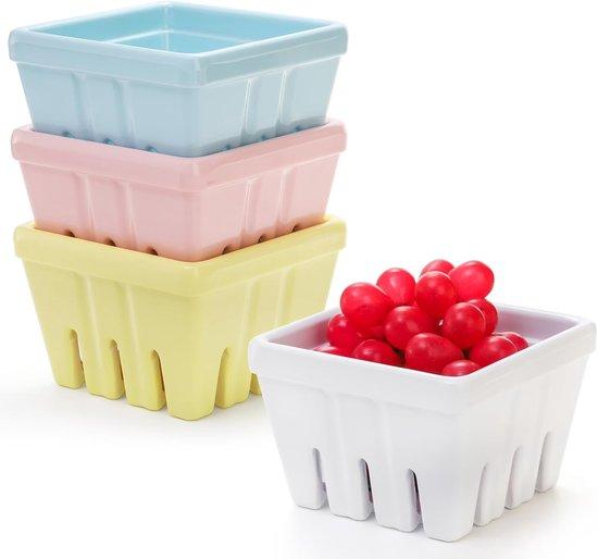 OEM Vierdelige melamin-Set, bestehend aus perforierten Beeren-Schalen, einer quadratischen Fruchtkorb-Box, einem 10 cm Sieb und kleinen, schattigen Früchtebehältern für Erdbeeren, Trauben, Kirschen und andere Beeren. 2026