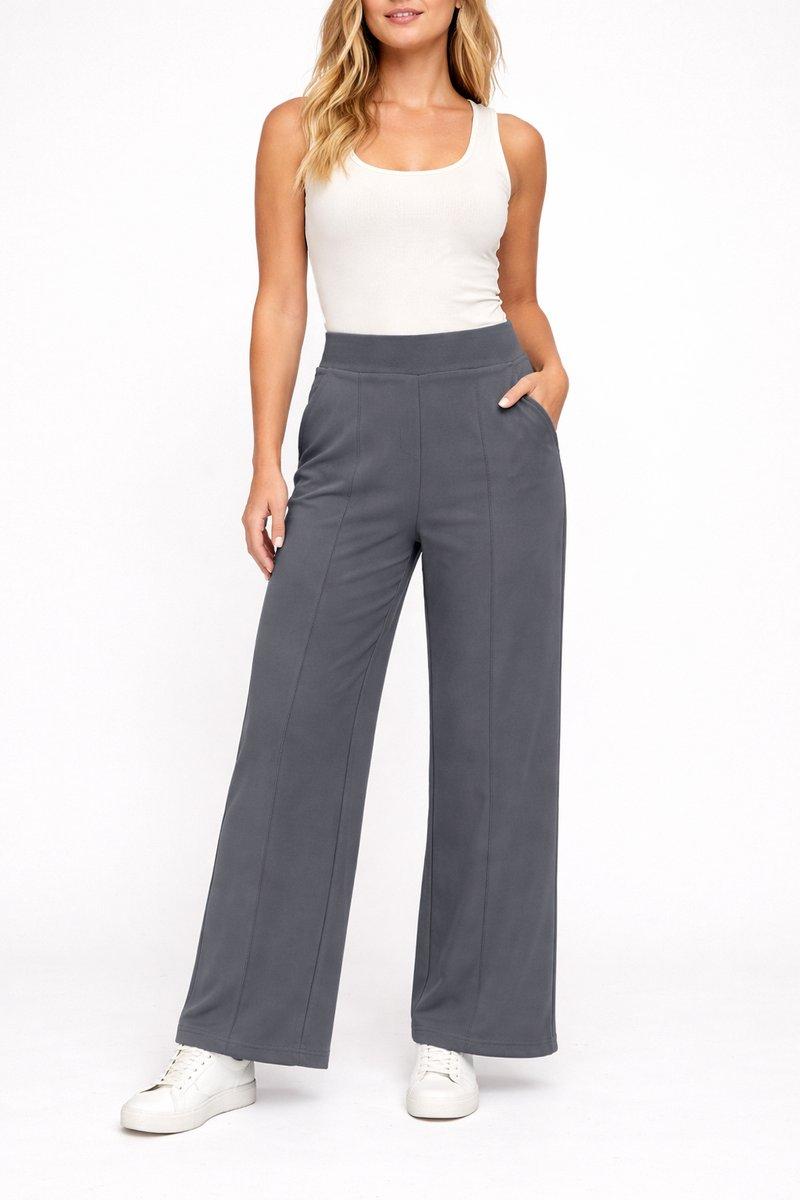 AWR Bequeme Palazzo Hose für Damen, Schlaghose, bequeme Hose, Grau – M