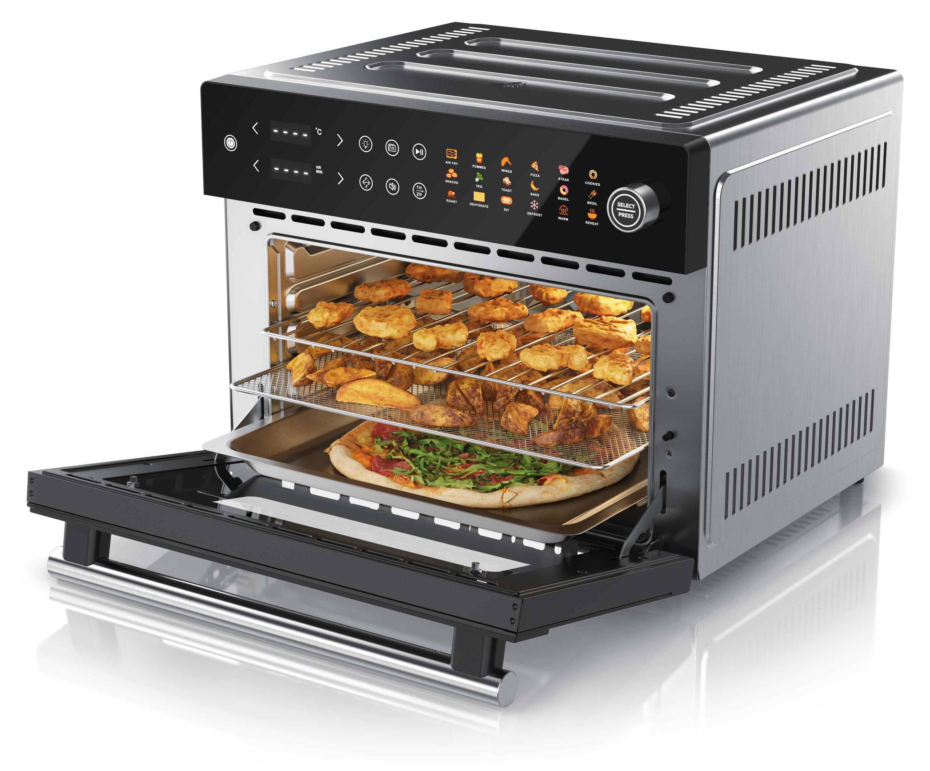 Arendo mini rúra Airfryer 30L multifunkčná rúra z nehrdzavejúcej ocele, XXL teplovzdušná fritéza 1800W, mini sušička + príslušenstvo, otočný ražeň, otočný fritovací kôš