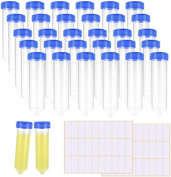 OEM Laboratoriumreagenzien - 26 Stück 50ml Plastikröhrchen mit Dichtungen - Zentrifugenröhrchen - Behälter für Laborflüssigkeiten mit Etiketten 2026