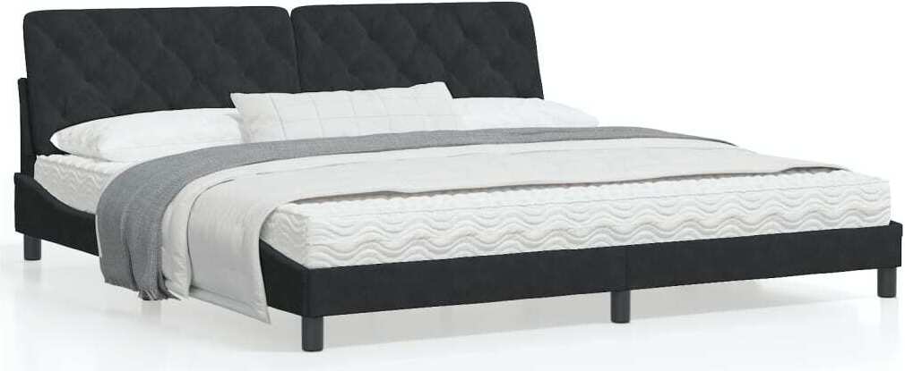 Möbel Bettgestell mit Kopfteil Schwarz 200x200 cm Samt - Klassische Betten 3207943
