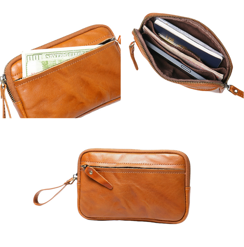 INF Große Geldbörse mit Reißverschluss aus Rindsleder für Münzen und Schlüssel Braun 377889