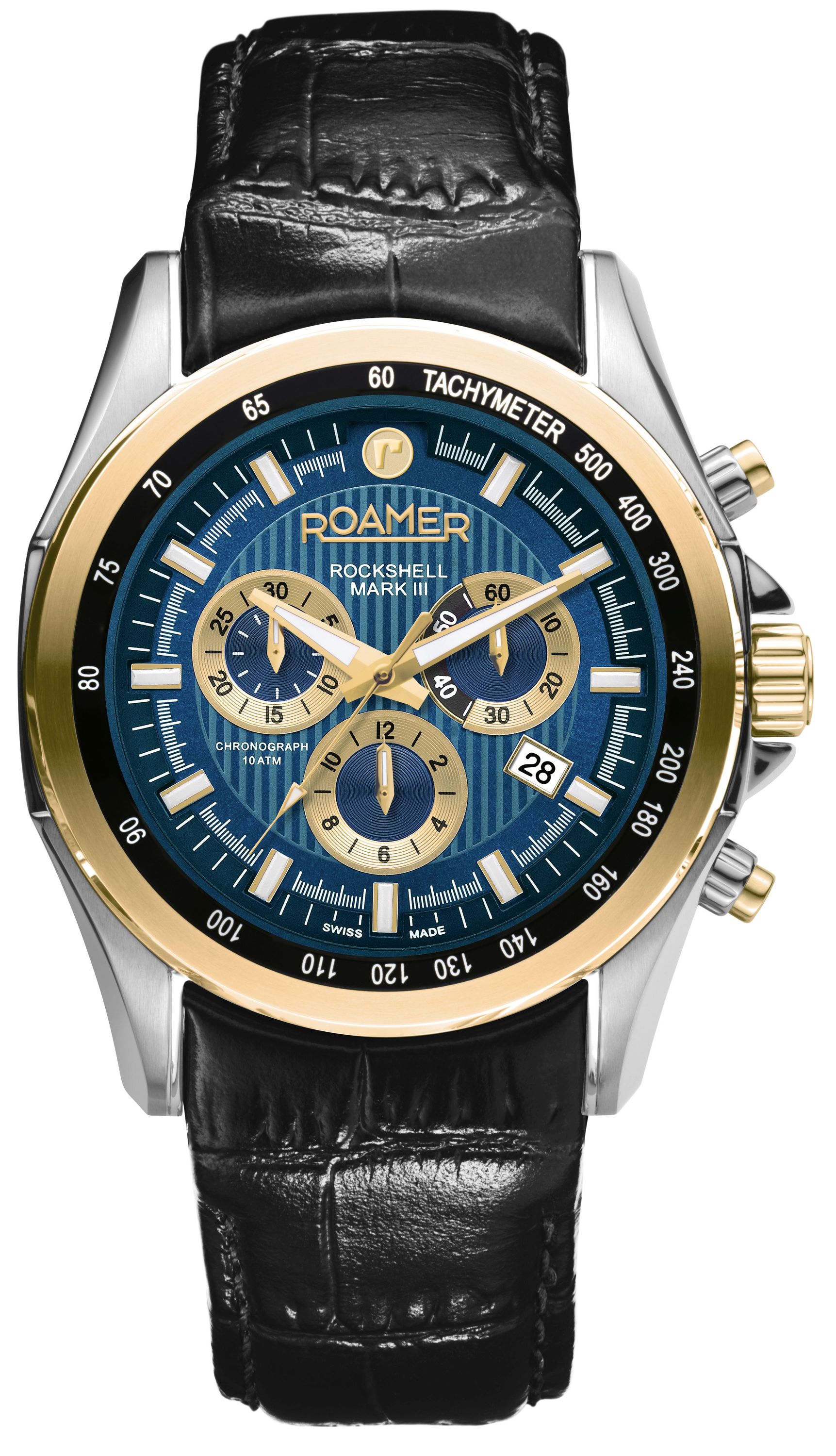 Roamer Herren Armbanduhr Rockshell Mark III Chrono 44 mm Armband Leder 220837 48 45 02