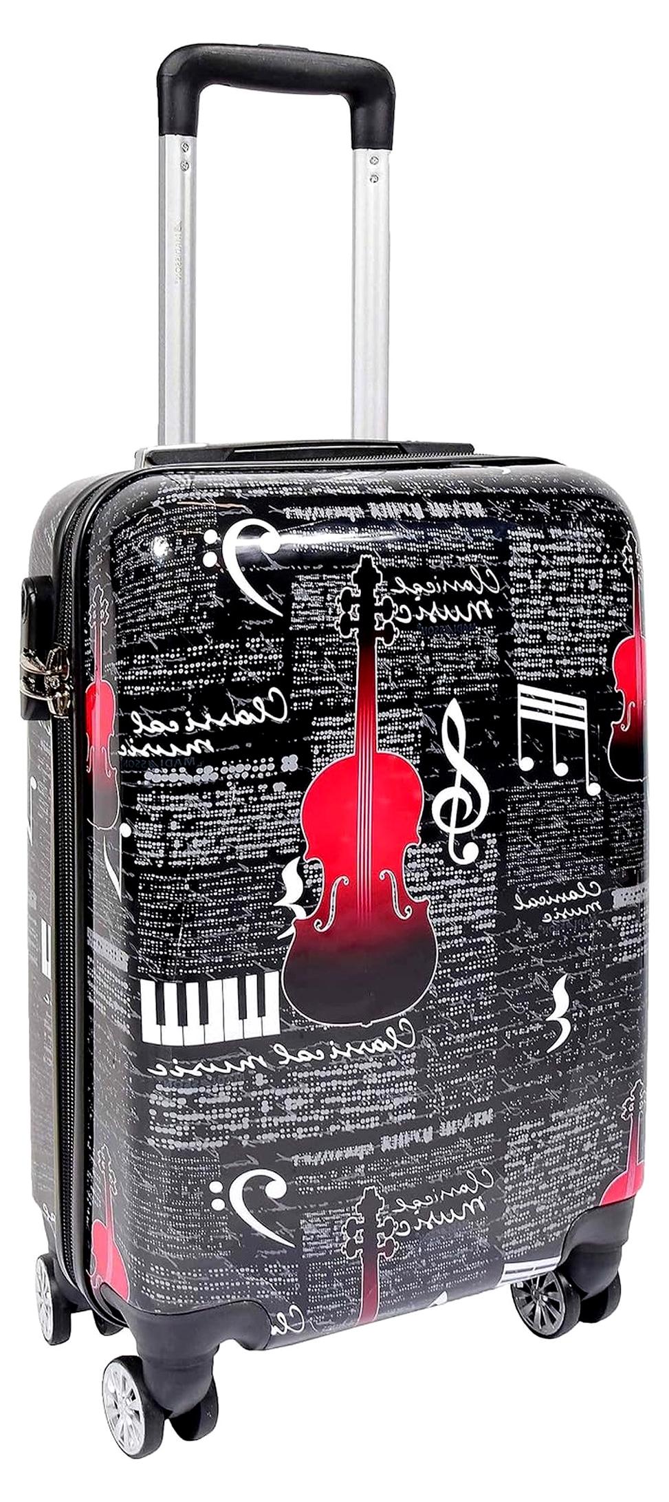 Markenlos Hartschalengepäck mit 4 Rollen und klassischem Musikdesign