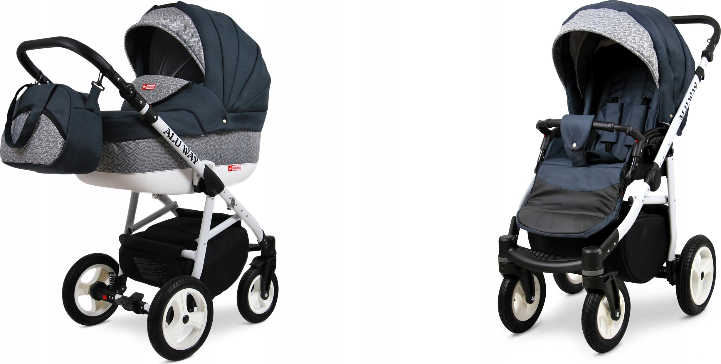 BabyLux® Alu Way | 2in1 Kinderwagen Bambimo | Dark Grey | Kombikinderwagen | Kinderwagenset | Buggy