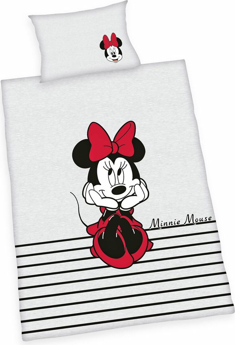 Herding Kinder Renforce Baby Bettwäsche 2 tlg. 100x135cm Disney Minnie Mouse Grau Schwarz Rot Schleife Reißverschluss 24784 16.063 560