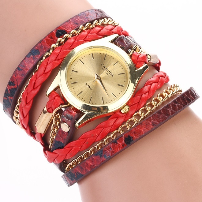 HARAHU Stylische Armbanduhr Carude Leopard in Rot für Damen KP1189