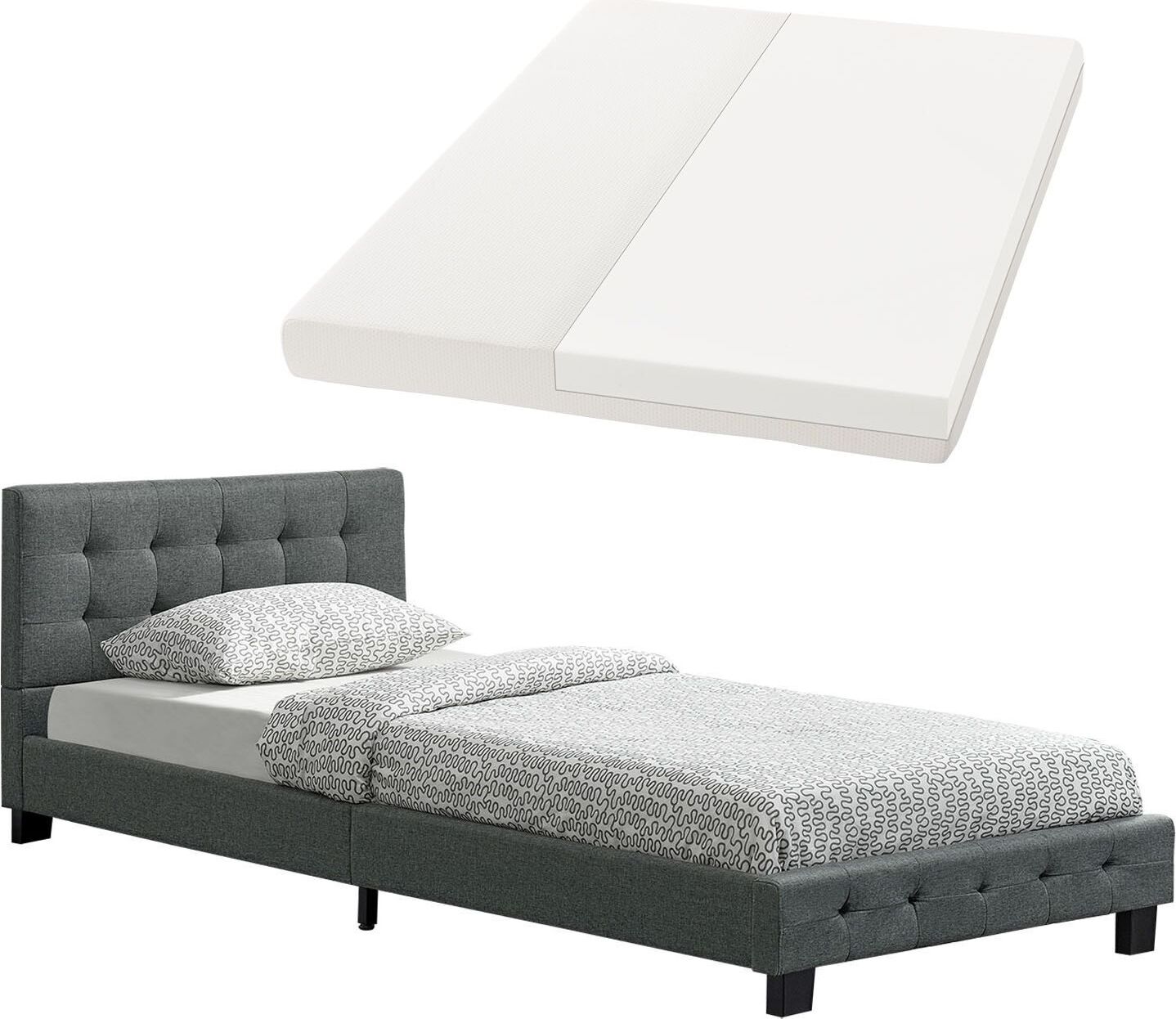 Juskys Polsterbett Manresa 90 x 200 cm - Bett mit Matratze & Lattenrost - Grau 300181999