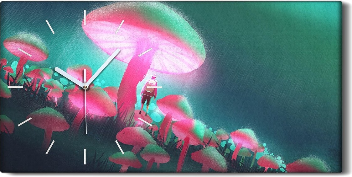 coloray Dekor Leinwand Uhr Wandbilder Quarz 60x30 Wanderer im groß en Pilz Regennacht - weiße Hände zch-60x30-123197248-b