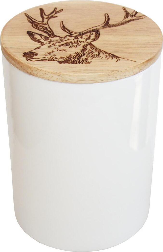 SelbraeHouse Ltd Selbrae House Vorrats-Dose aus Keramik mit Laser-graviertem Holzdeckel SH-JSSOSJMS