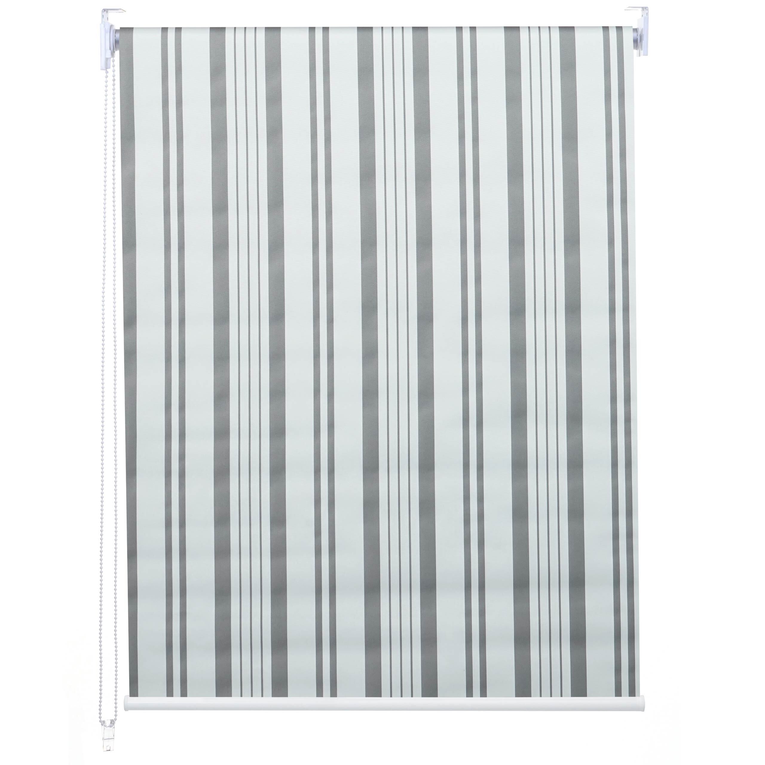 Mendler Rollo MCW-D52, Fensterrollo Seitenzugrollo Jalousie, Sonnenschutz Verdunkelung blickdicht 60x160cm grau/weiß 66368