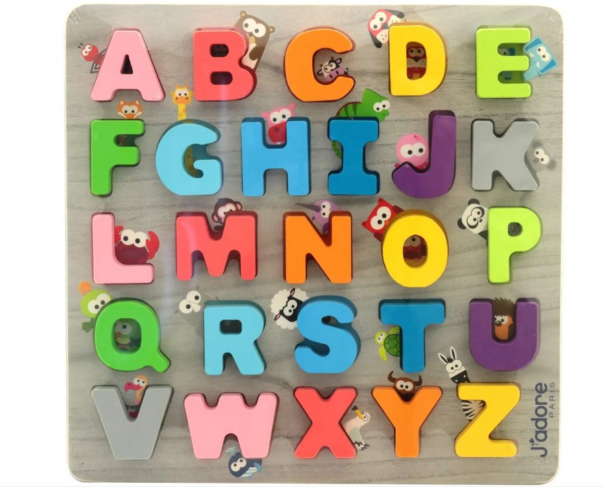 goki Alphabet Holzpuzzle bunt Lerntafel ABC für Schulanfänger schöne Farben Holz 