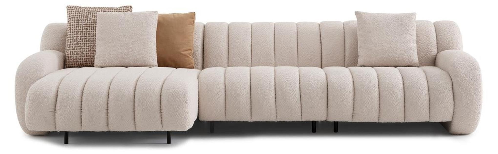 Elegantes beige L-Form Ecksofa aus Textil und Holz
