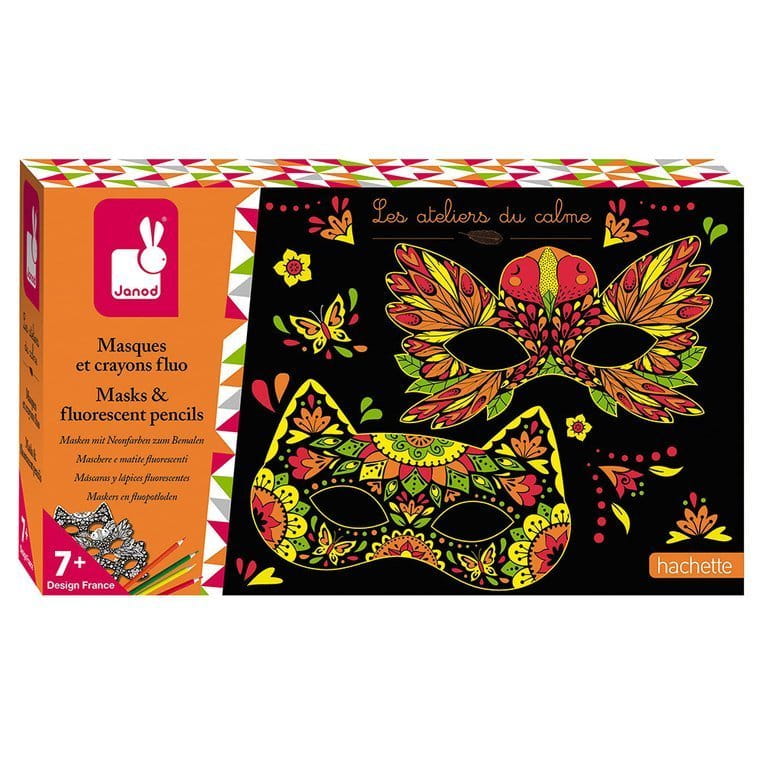 Janod Kreativ-Set Masken mit Neonfarben zum Bemalen J07944