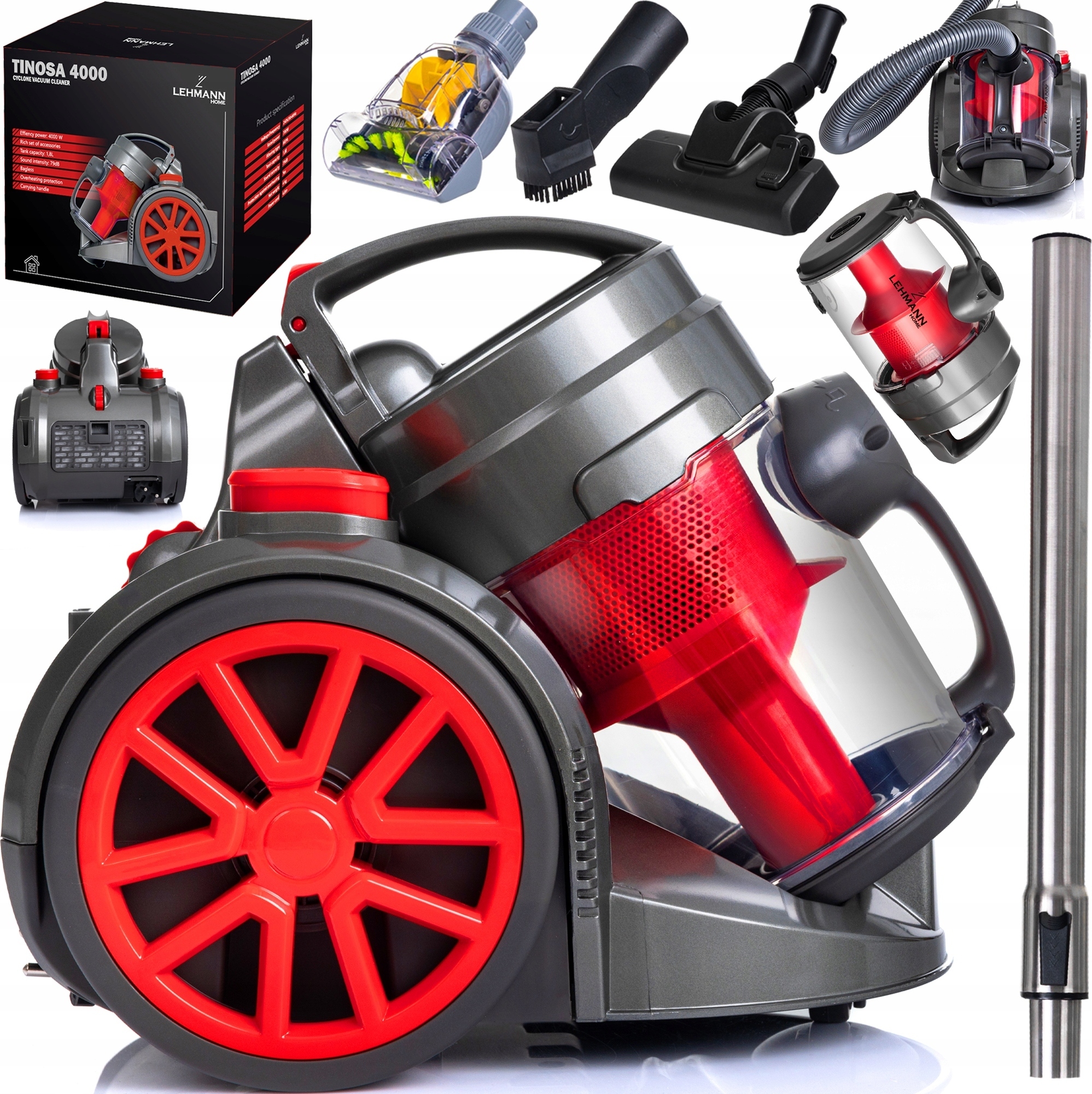 Bezvreckový Cyklónový Vysávač S Turbo Kefou 4000W S Nastavením Výkonu