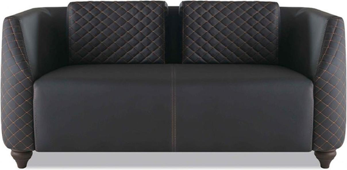 Sofa 2-Sitzer Polster Modern Ledersofa Schwarz Mit Kissen Polster Holz