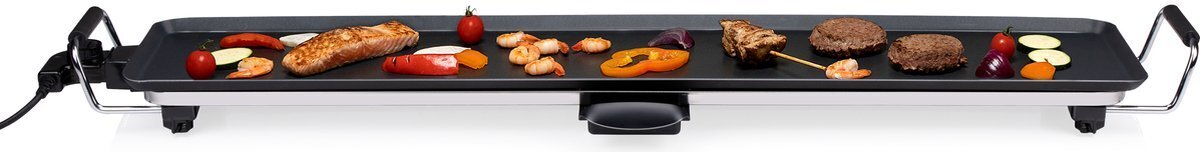 alpina Teppanyaki varná doska XXL - Stolný gril 2000 W - 100 x 20 CM - Nastaviteľný termostat - Nepriľnavý povrch - Odnímateľná odkvapkávacia miska - Čierna