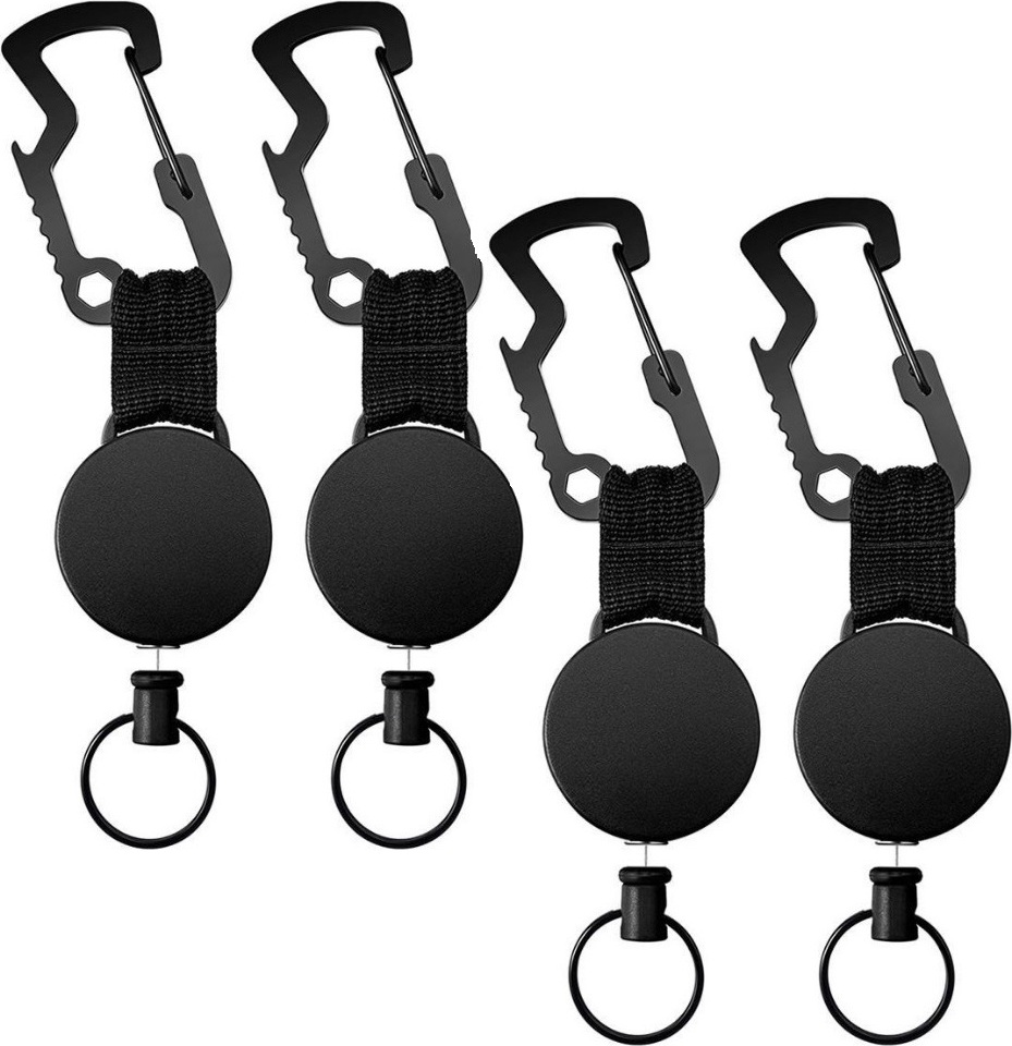BAYLI 4er Set - Schlüsseljojo mit 60 cm Drahtseil | Ausweisjojo | Schlüsselanhänger ausziehbar | Karabinerhaken für Hose und Gürtel | Jojo Auswelter | Einziehbarer Clip Kartenhalter | Schlüsselkette 4er Set Schlüsseljojo mit 60 cm Drahtseil – praktisch & robust
