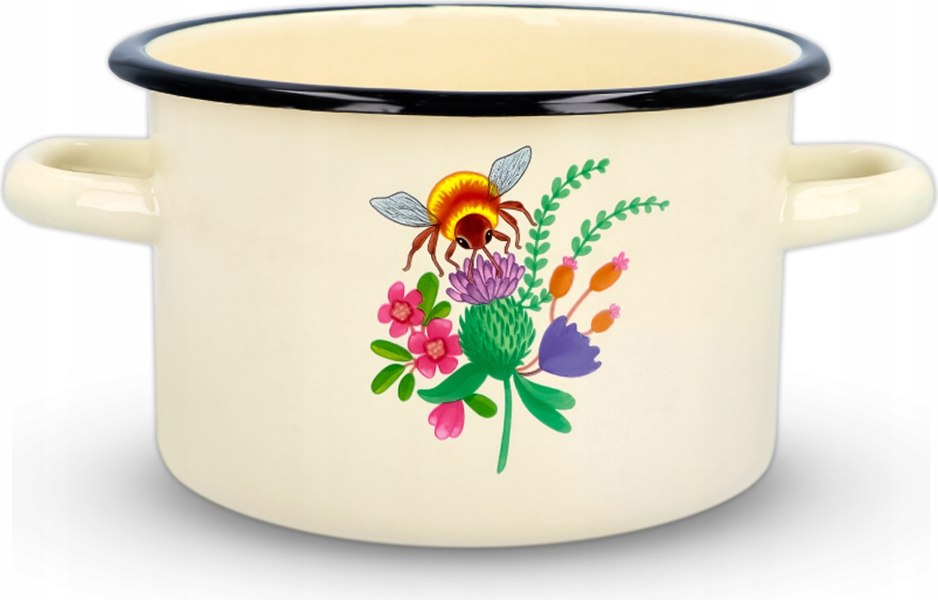 Kuketo | Emaille Kochtopf 2 L Mit Griffen – Induktion & Alle Herdarten – Creme Topf Mit Honey Motiv Robust, Hygienisch, Hitzebeständig & Stilvoll 631048
