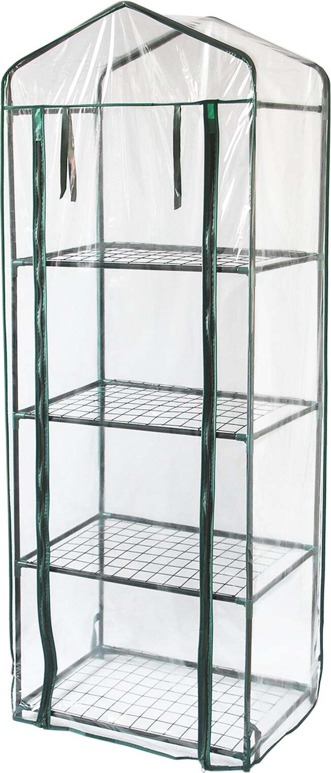 Monster Shop Gewächshaus Foliengewächshaus mit 4 Regale und Kunststoffabdeckung PVC Garten 27057