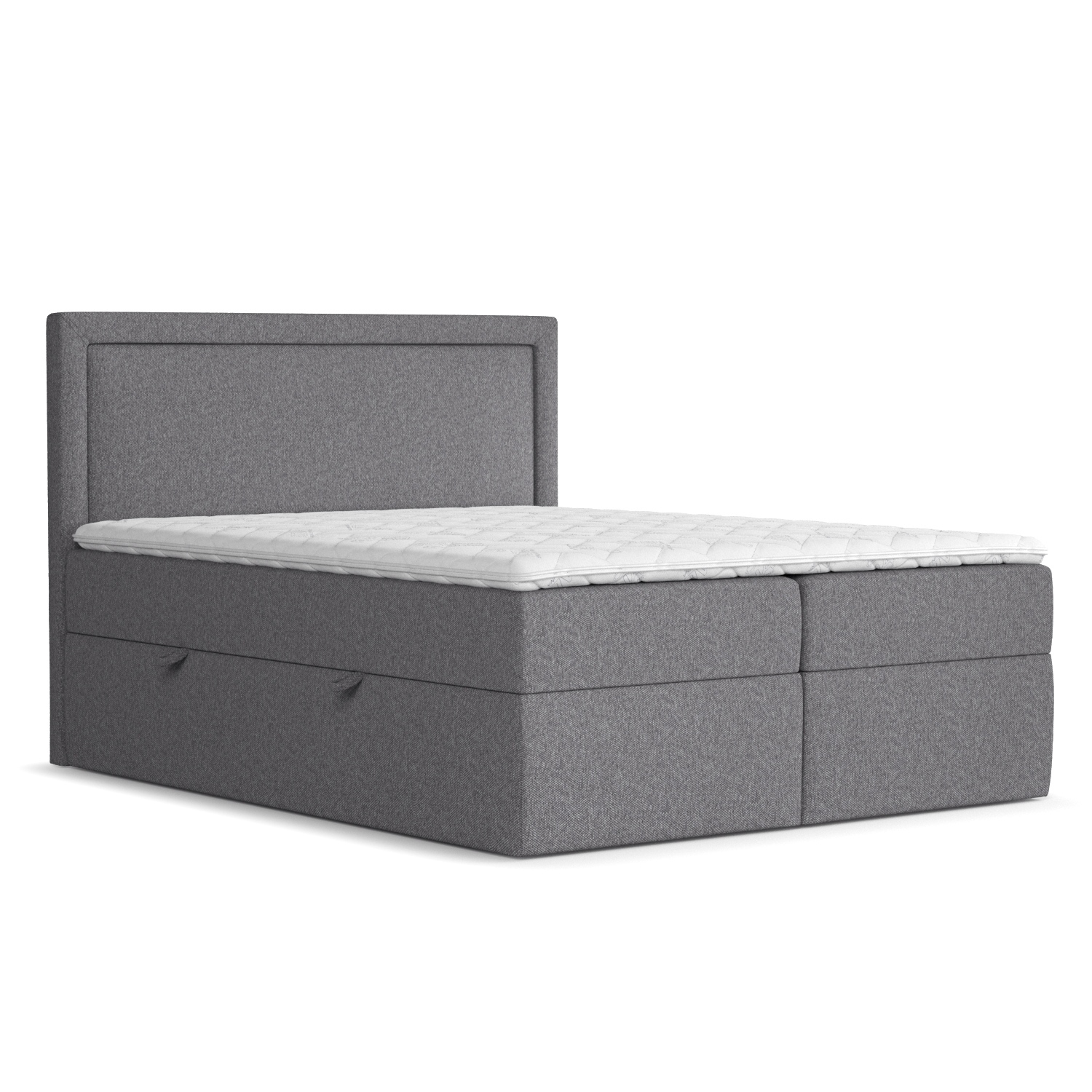 Boxspringbett Livia Interiors Maya, Bett 200x200 cm, mit Stauraum, Doppelbett, H2 Bonell - Matratze und Topper, Webstoff Megan, Dunkelgrau Farbe MAYA200_MGN366_P0_MGN366_M13_MGN366_T16_L1