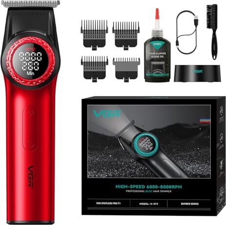 VGR 977 Profesionálny zastrihávač vlasov mužov, 8000 otáčok za minútu T-čepeľ zastrihávač, bezdrôtový kaderník nula, dobíjací zastrihávač vlasov hrany LED displej, r