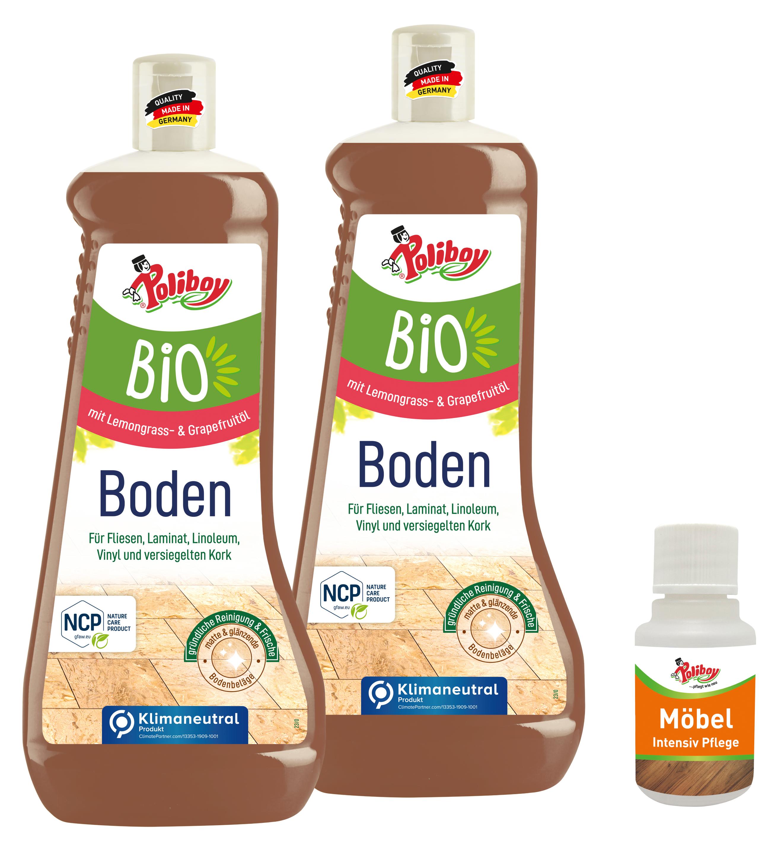 POLIBOY Brandt & Walther GmbH Poliboy Boden Pflege 2er + Möbel Probe - sorgfältige Reinigung und Frische für alle Böden und Flächen - Vegan - 1L - 99A3001