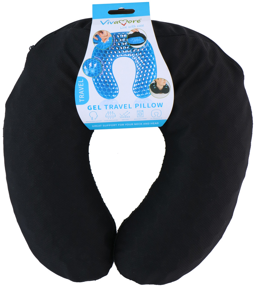 Vivamore Travel Pillow - vankúš na krk do lietadla - cestovný vankúš s chladiacim gélom - čierny