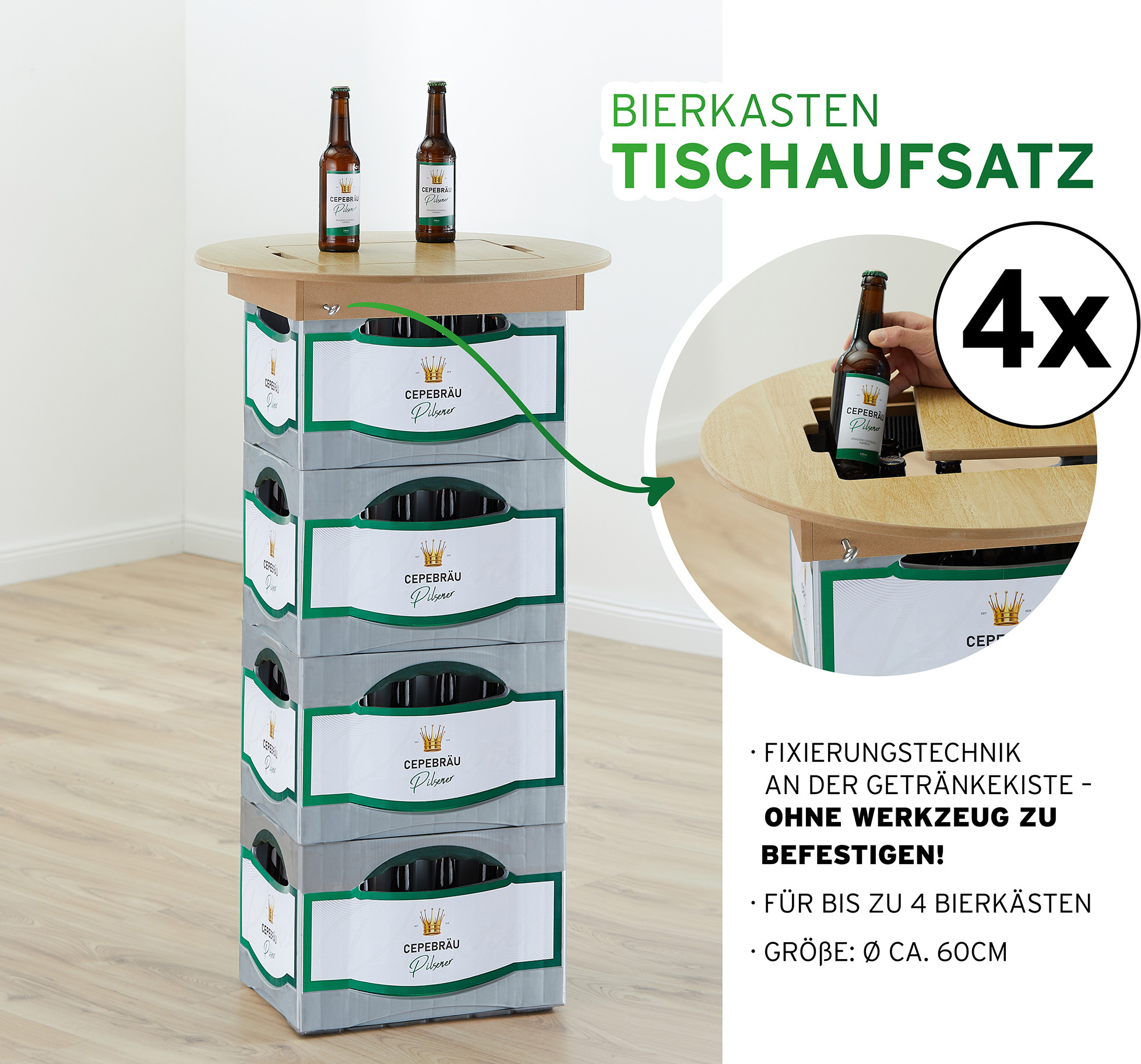 Cepewa 4er Set Bierkasten Tischaufsatz, 60cmD