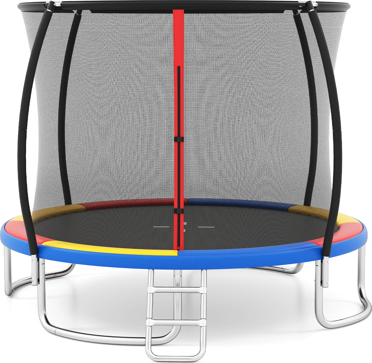 COSTWAY 305 cm vonkajšia trampolína, záhradná okrúhla trampolína s rebríkom, bezpečnostnou sieťou, krytom okraja a kovovým rámom, kompletná detská trampolína