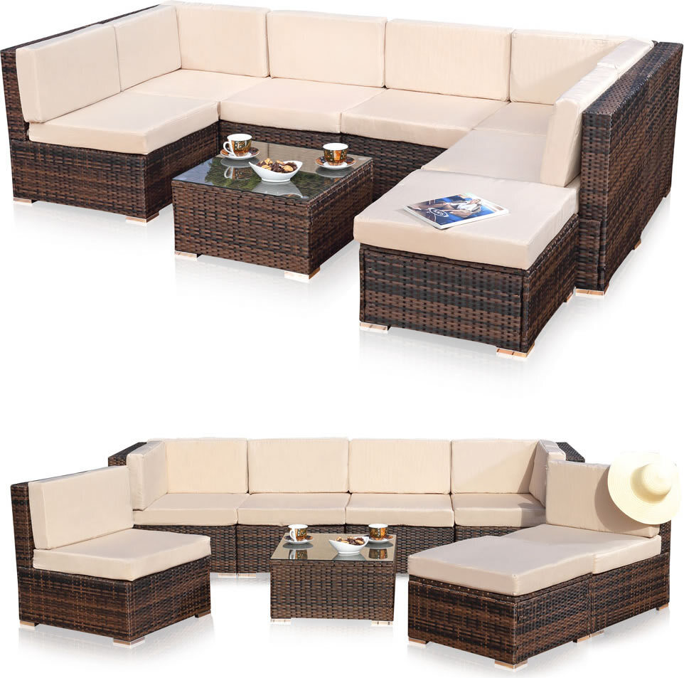 Melko záhradný nábytok lounge set polyratanová pohovka jedálenský set - hnedá