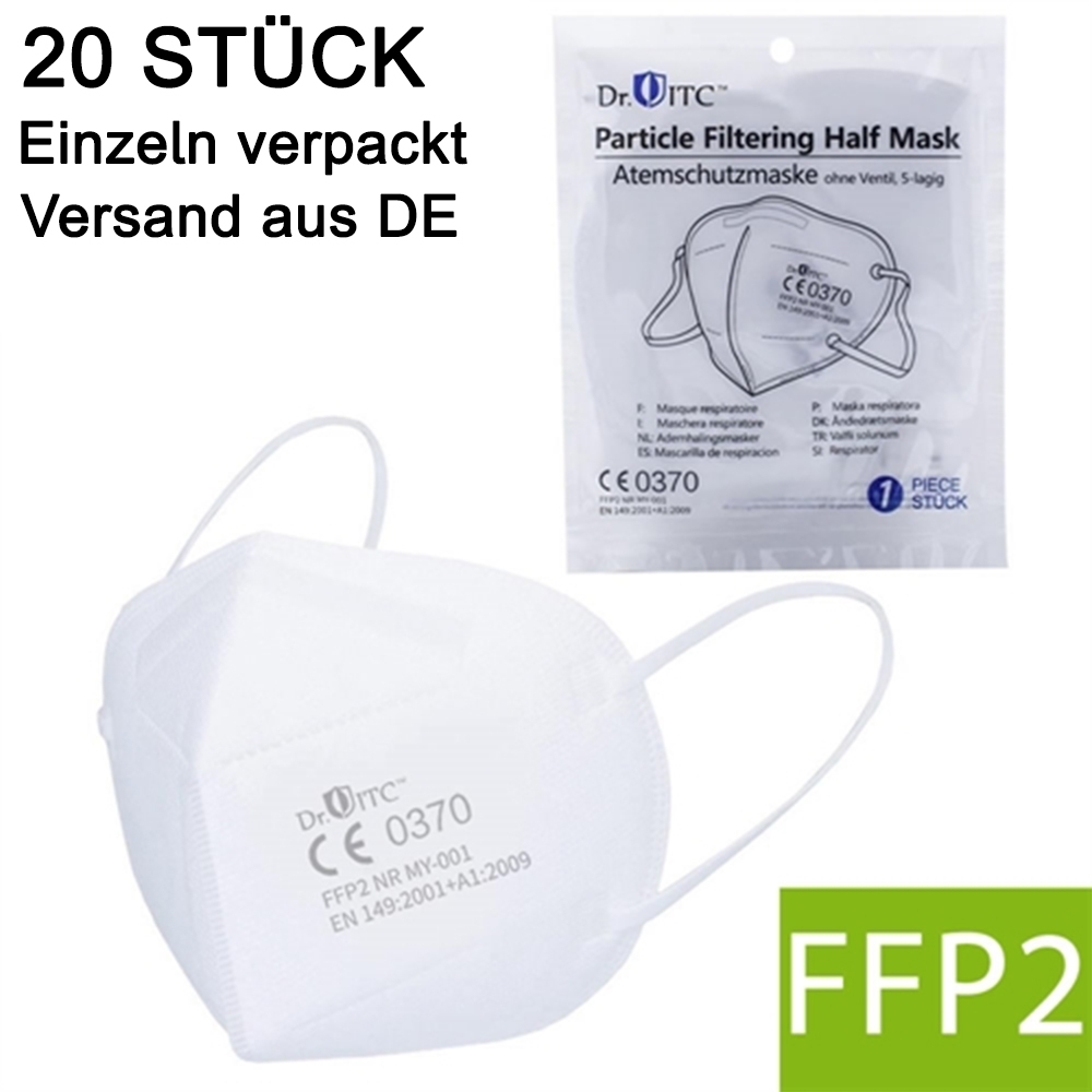 Mucola respirátor FFP2 maska tvárová maska antiová respirátor 5-vrstvová chirurgická maska krytie nosa úst CE 0370 hygienická ochrana - 20 kusov