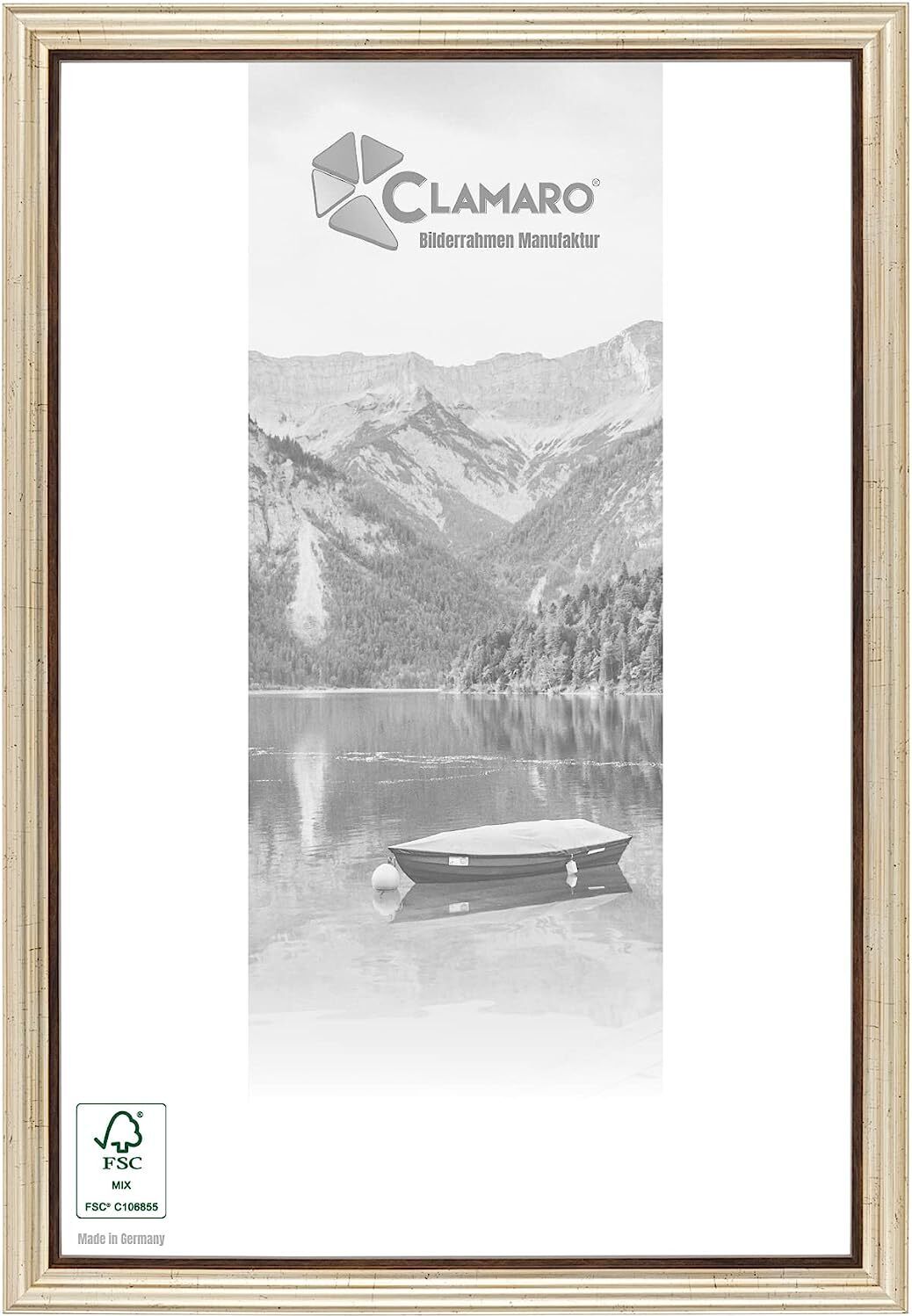 CLAMARO 'EMMA' Bilderrahmen Antik Massivholz | Champagner Gold | Shabby Chic Vintage Barock | Holzrahmen inkl. Acrylglas, Rückwand, Aufhänger (Querformat & Hochformat), Größe:90x70 NEW-184051