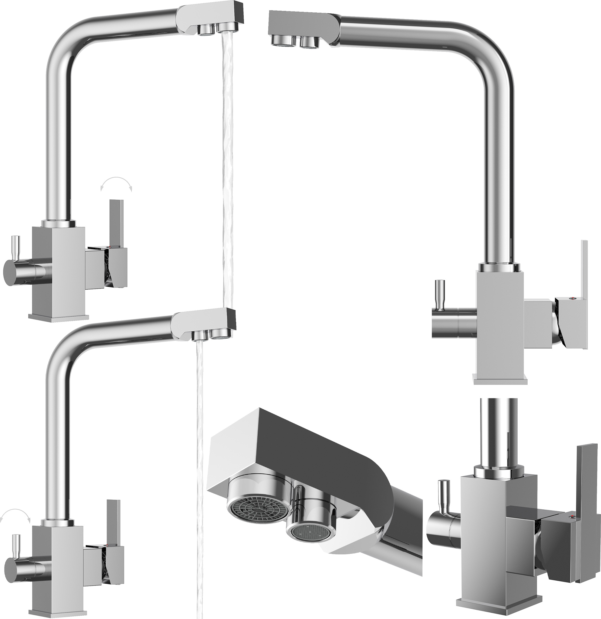 GRANITAN Drei-Wege-Küchenarmatur für Wasserfilter Wasserhahnknoten Chrom Auslauf Filter Knoten27045